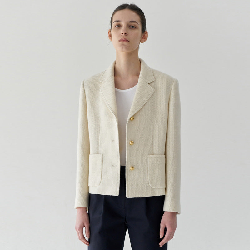 Dame Elegant Blazer med struktureret væv og gyldne knapper Stilla