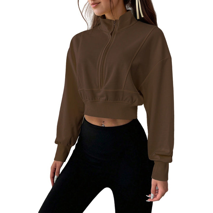 Kvinders cropped sweatshirt med høj-lukning lynlås og lavet af blødt materiale Stilla