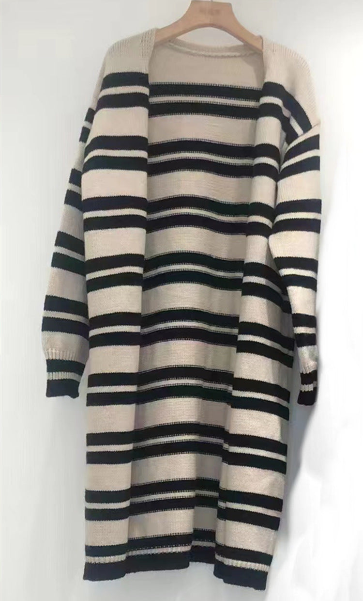 Kvinders chunky strik cardigan med brede striber og afslappet pasform Stilla