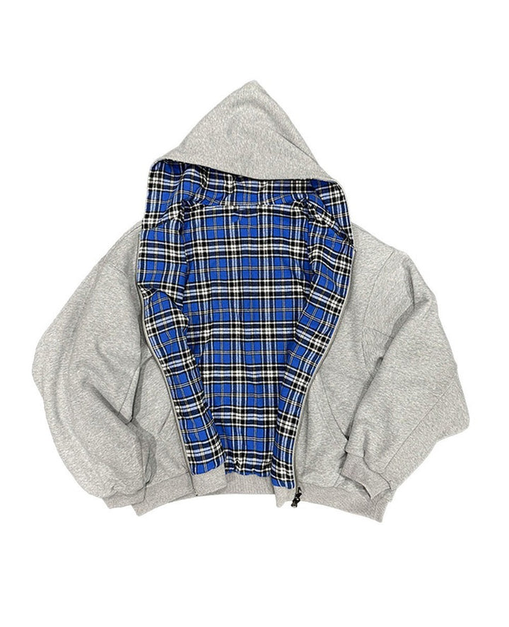 Unisex nan foretakket hættetrøje med ternet flannel foder og lynlås Skovae