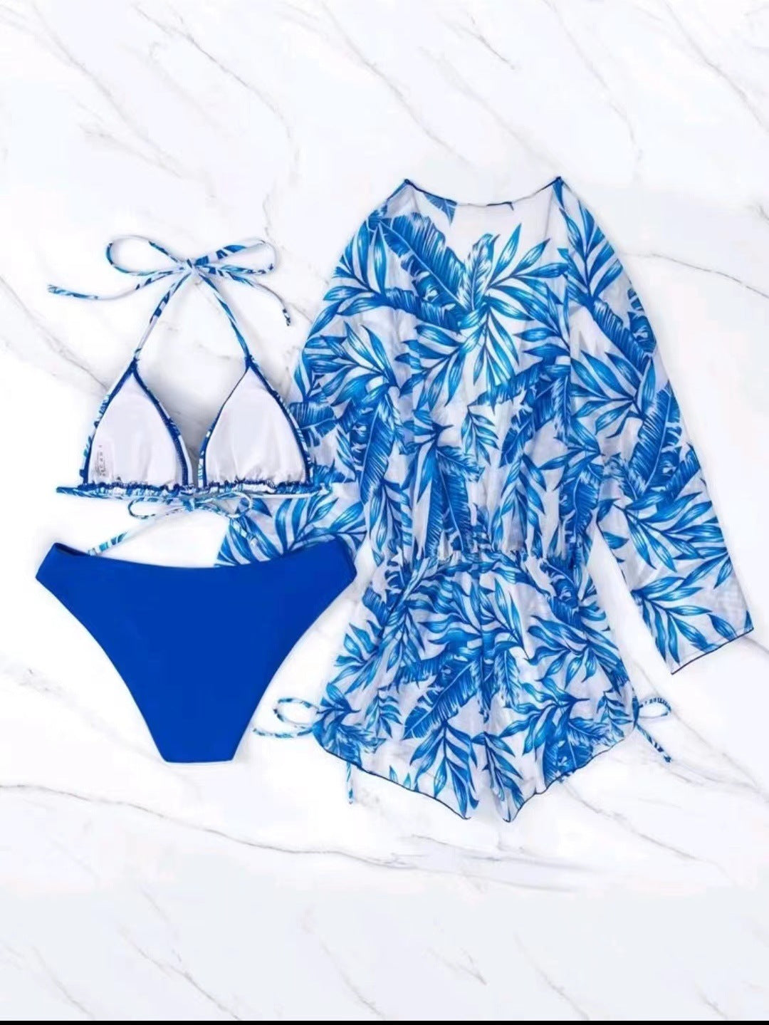 Damer strandoutfit i sæt med kombineret bikini og afslappet kaftan Skovae