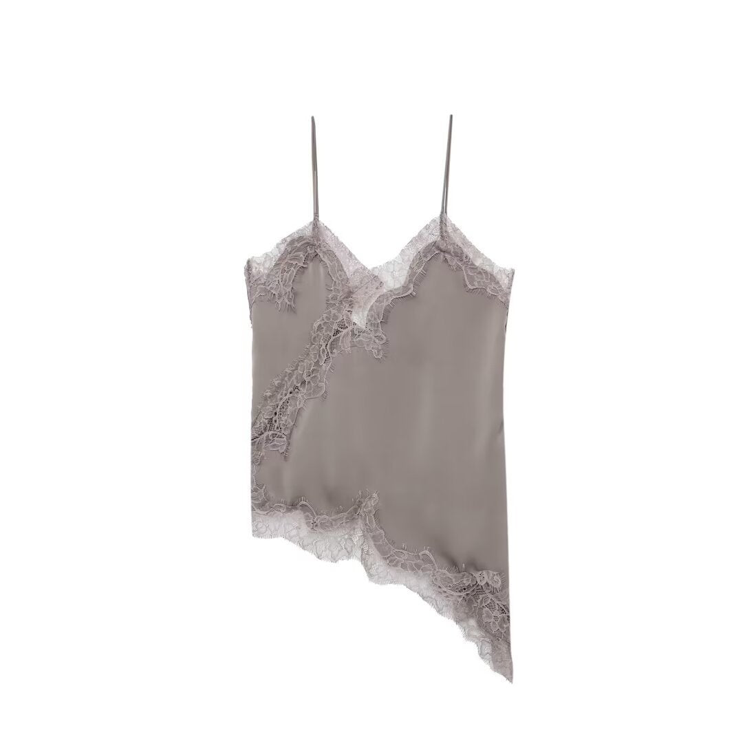 Dame-spids-camisole med asymmetrisk snit og elegante prikker Skovae