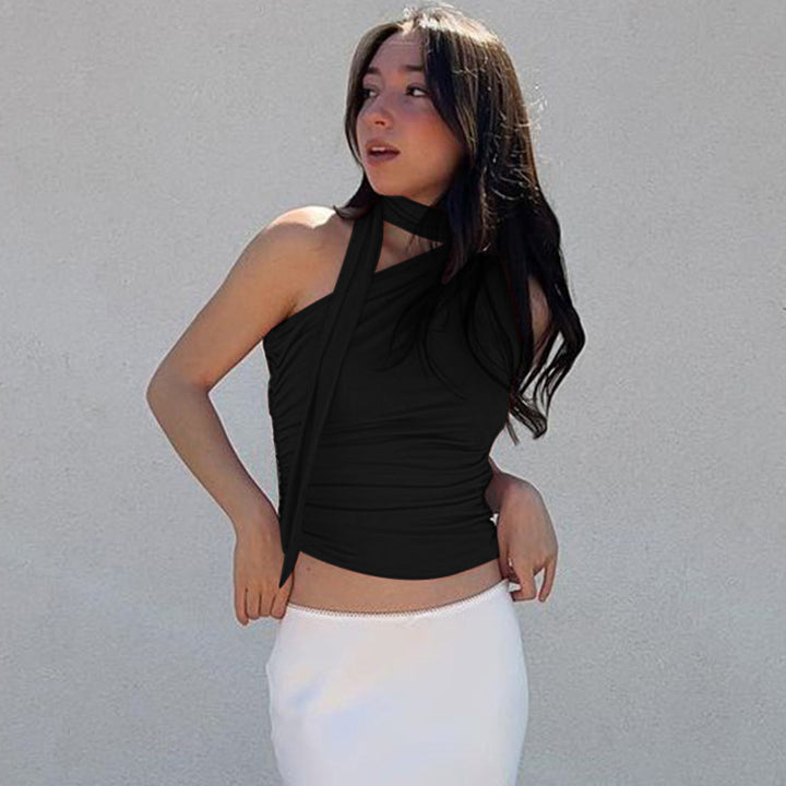 Dame asymmetrisk rynket halterneck top Stilla