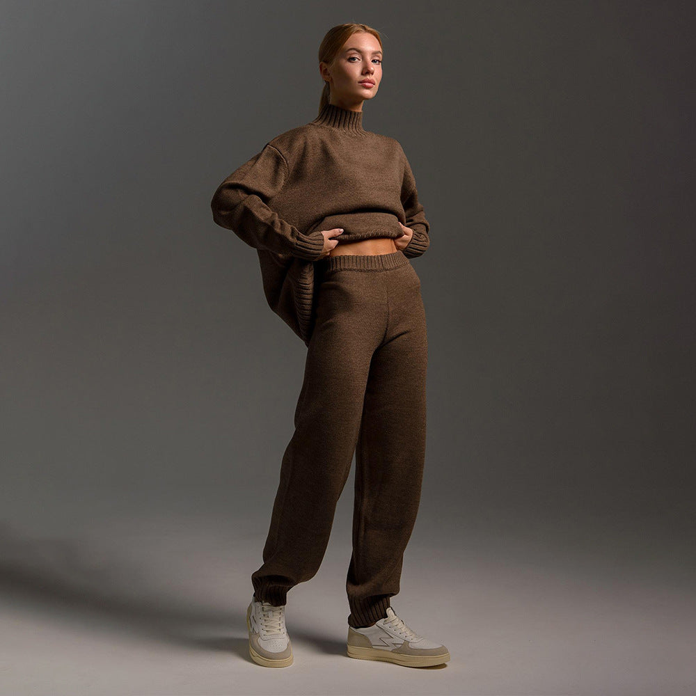 Dame Cozy Strik Jumpsuit med Høj Krave og Løs Pasform Stilla
