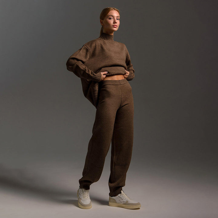 Dame Cozy Strik Jumpsuit med Høj Krave og Løs Pasform Stilla