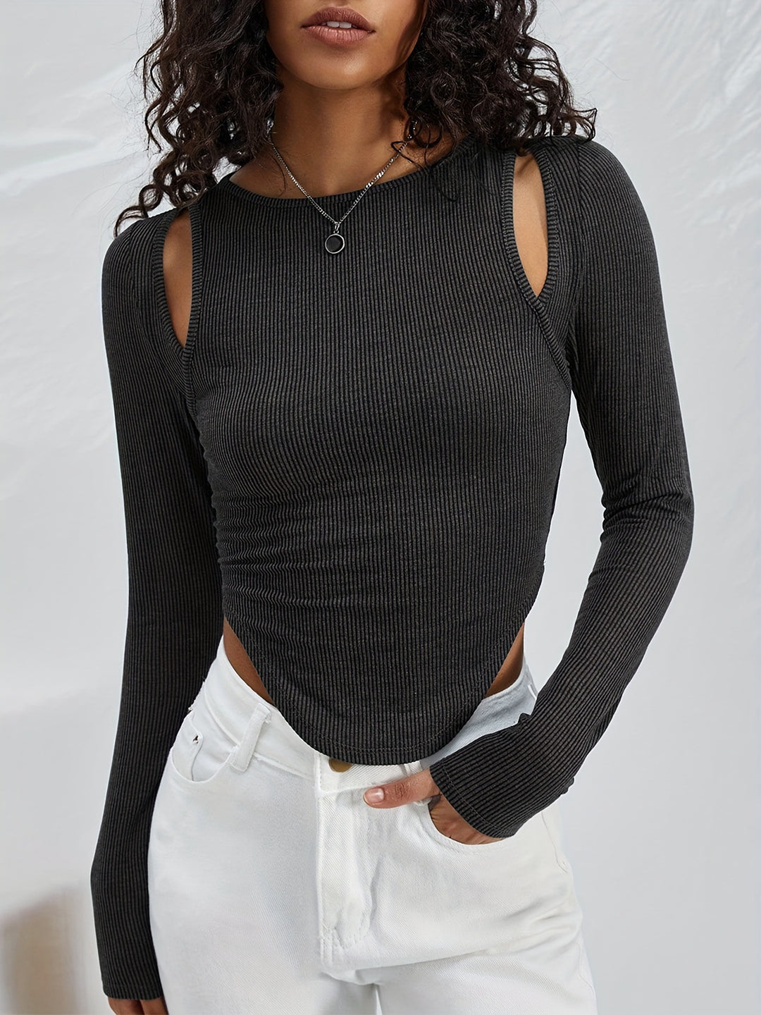 Dame Stretch-top med fashionable Kold-skulder-design og ribstruktur Stilla