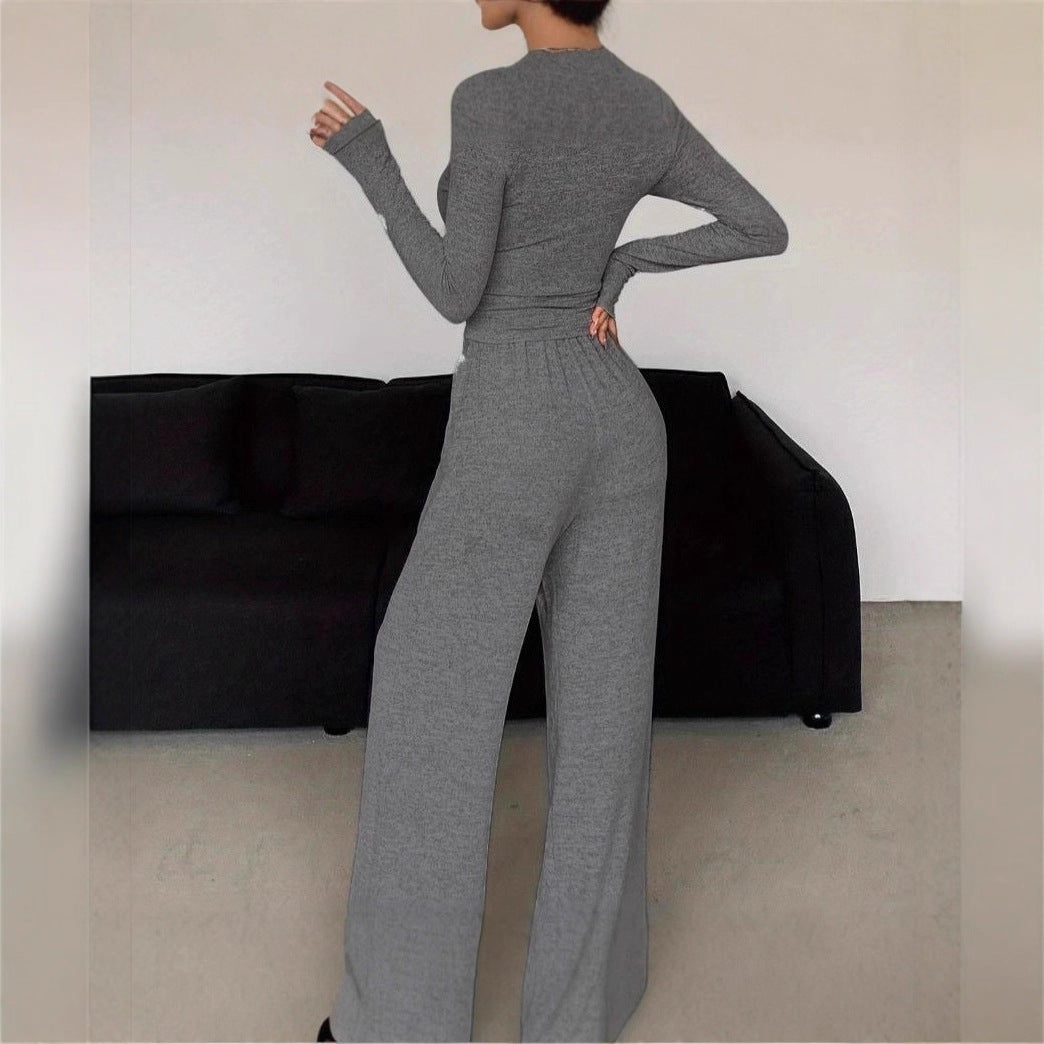 Kvinders afslappede loungewear sæt med knapdetaljer og elastisk talje Stilla