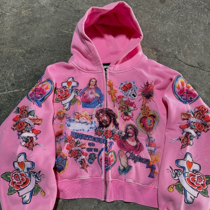 Kvindernes hoodie med farverige tatoveringsprint Stilla