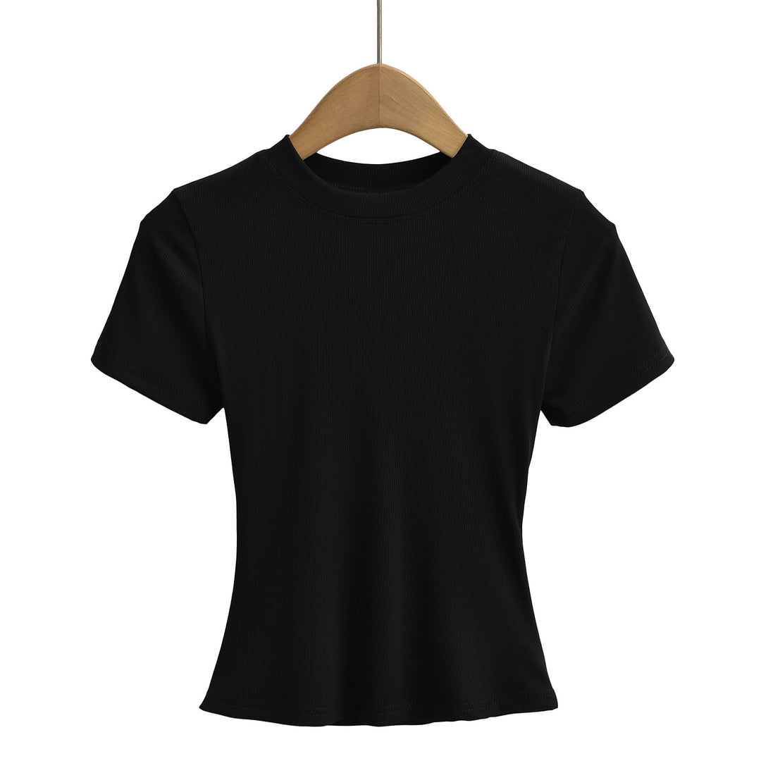 Dame kropsnær kortærmet T-shirt med fint ribmønster og rund halsudskæring Stilla