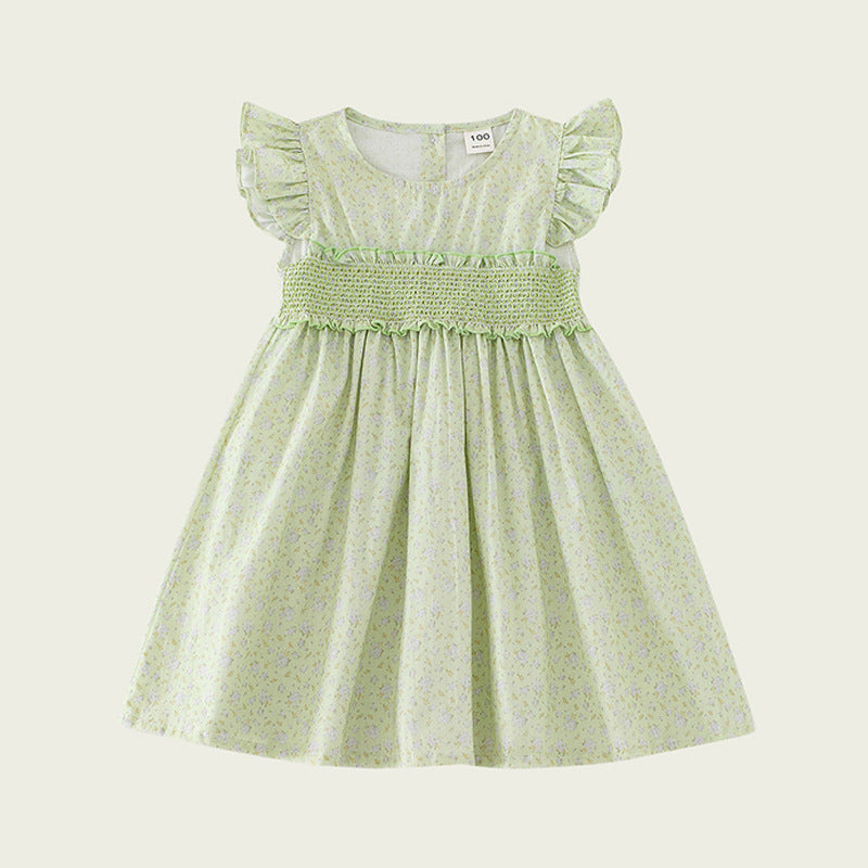 Pige Volangstoff Blomster Smocked Kjole Stilla