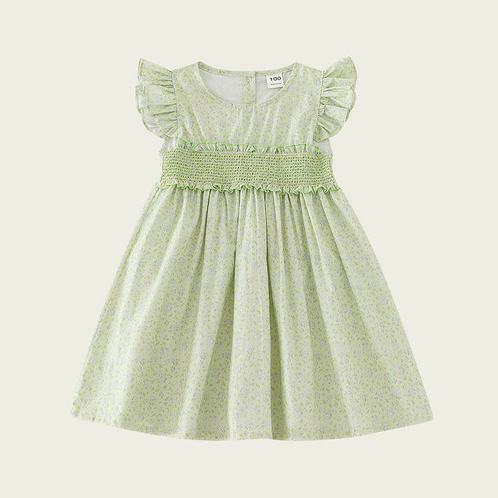 Pige Volangstoff Blomster Smocked Kjole Stilla