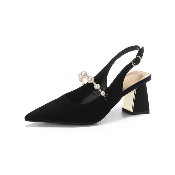 Femme Perle-dekoreret Slingback Blokhæle med Spejlaccent Stilla