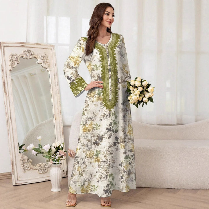 Dame lang Kaftan med floralt design og elegant broderi Stilla
