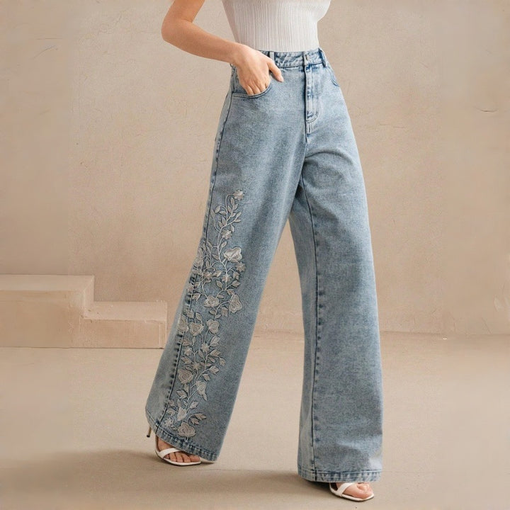 Dame Loose-Fit Jeans med blomsterbroderi Skovae
