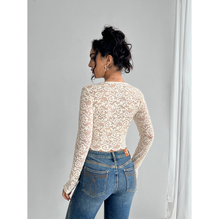 Damen transparenter Longsleeve aus Spitze Skovae