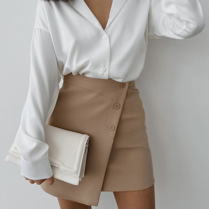 Dame wrap skirt med dekorative knapdetaljer Stilla