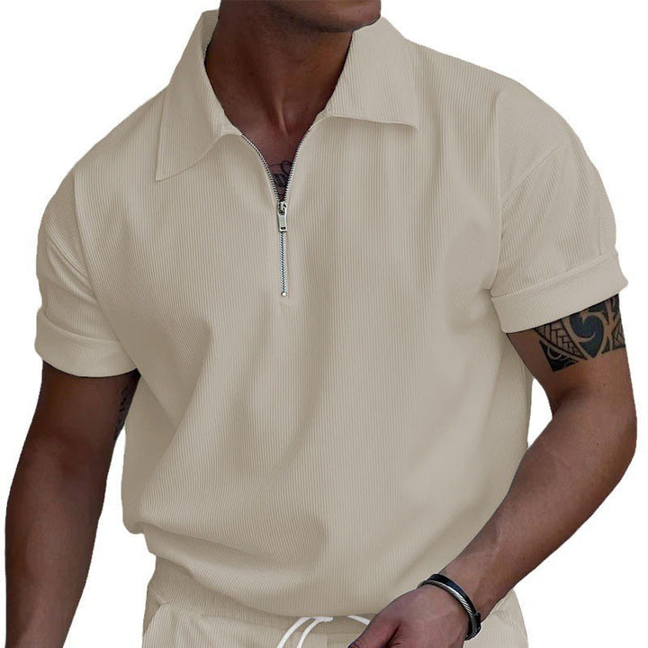 Herrer kortærmet polo-shirt med moderne lynlås og struktureret stof Stilla