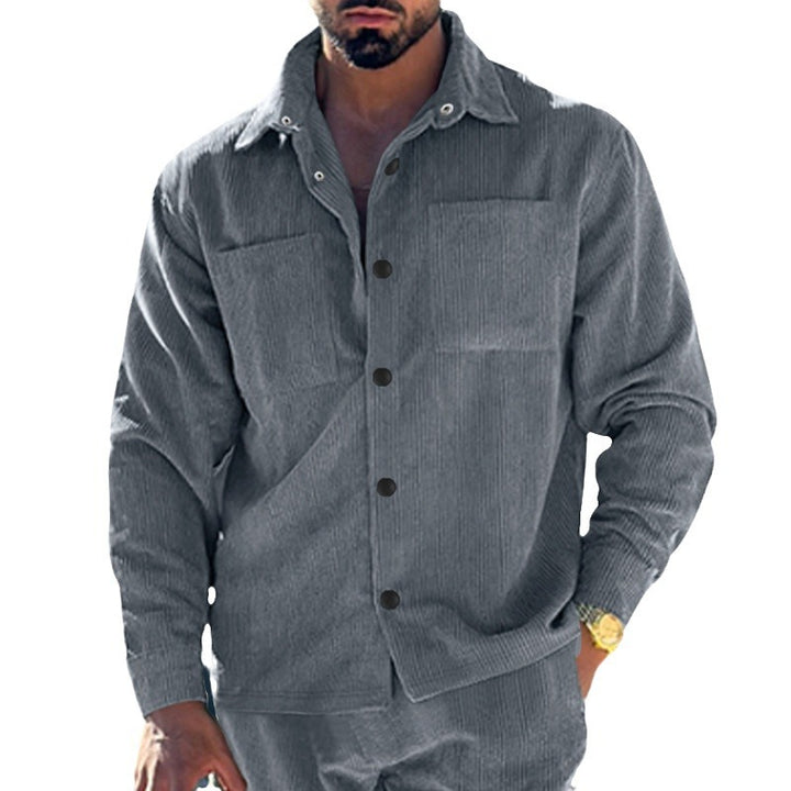 Herren nan quilted cord overshirt jacket with visible button placket and breast piped pockets Skovae