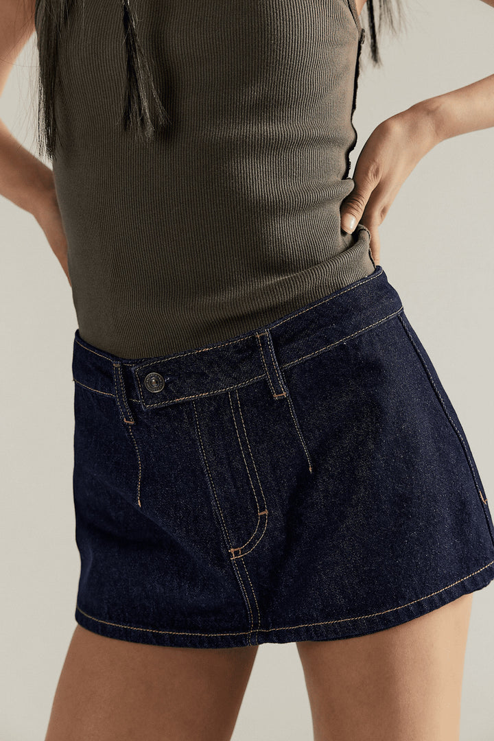 Dame Denim-miniskørt med frynset kant og afslappet snit Skovae