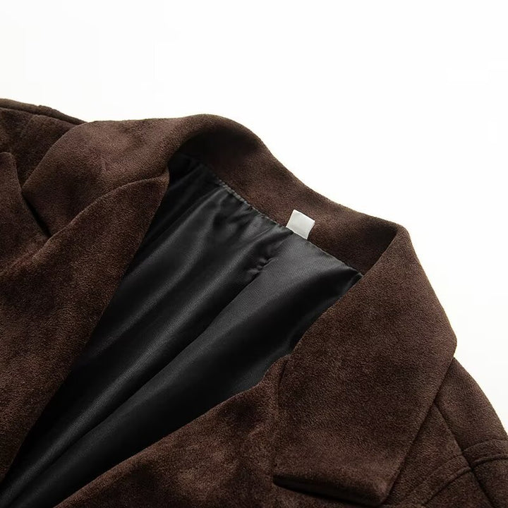 Damerne fashionable dobbeltradet blazerjakke i elegant suede look Stilla