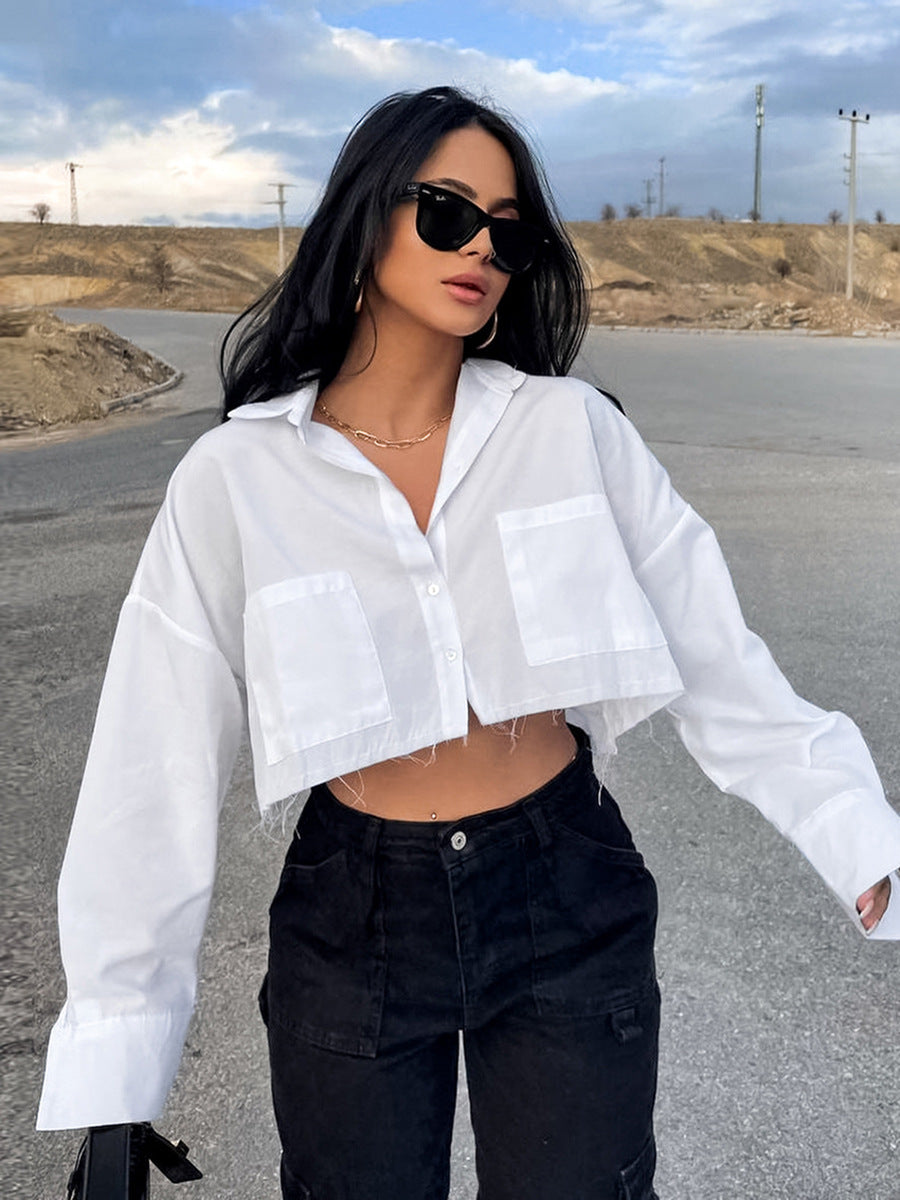 Dame Cropped Skjorte med stilfulde lommer og elegant snit Stilla