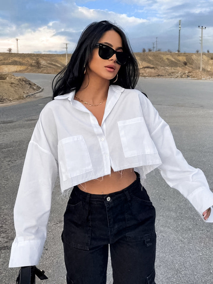 Dame Cropped Skjorte med stilfulde lommer og elegant snit Stilla