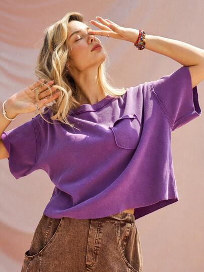 Dame Oversized T-Shirt med løs silhuet og brystlomme Stilla