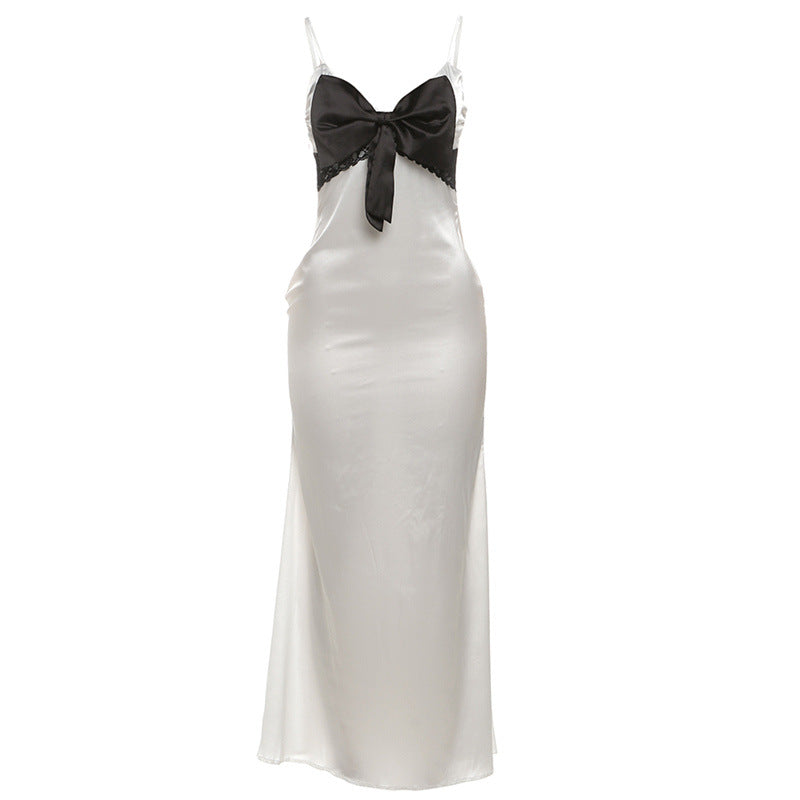 Damer Elegant Satin Nattøj med Sløjfe-Detalje Skovae