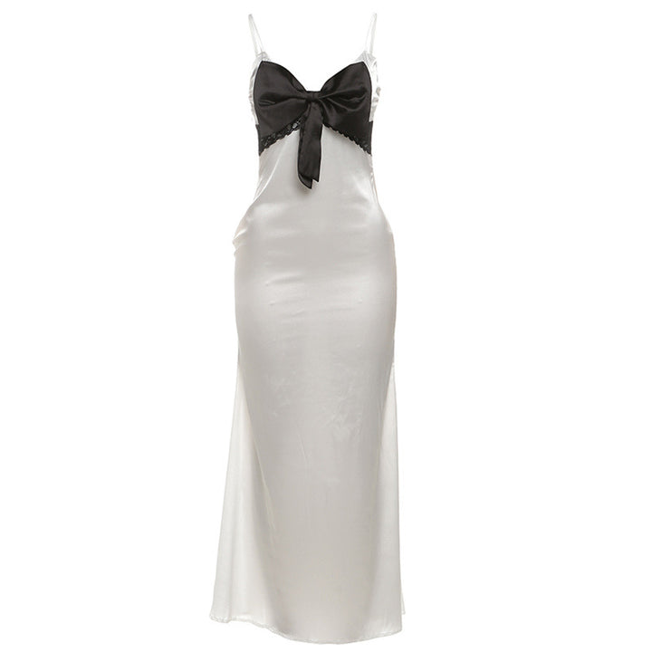 Damer Elegant Satin Nattøj med Sløjfe-Detalje Skovae