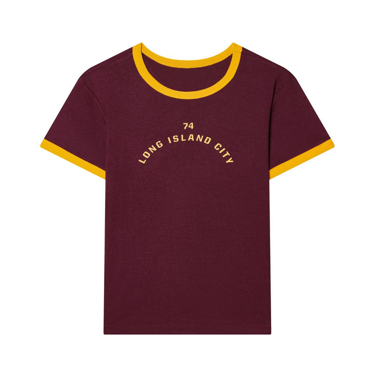 Dame fritids T-shirt med kontrasterende ærmer og trendy skrift Skovae