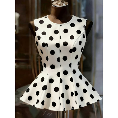 Dame Peplum-top med moderne prikker Skovae