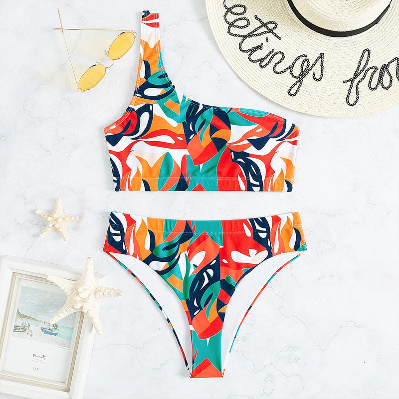 Damer asymmetrisk bikini med blomstermønster Skovae