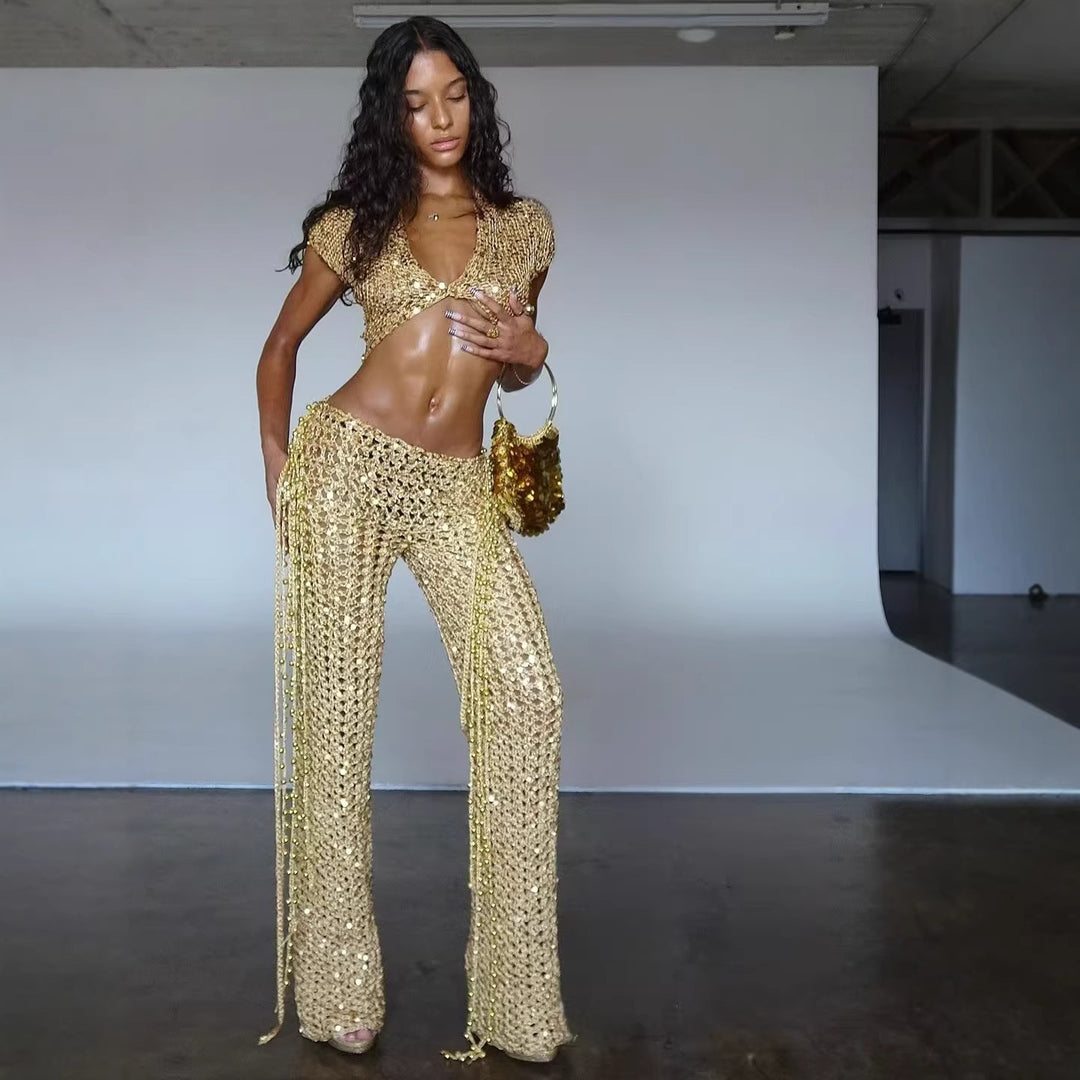 Damer Glitrende Festival-outfit med kort nederdel og bandeau-top Skovae