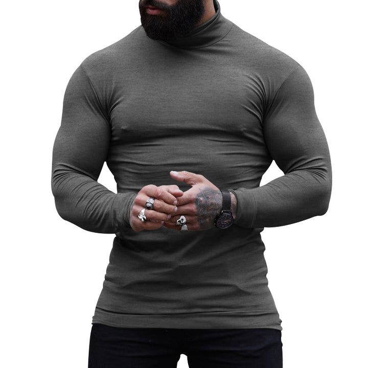 Herre langærmet T-shirt med ståkrave og tætsiddende pasform Stilla