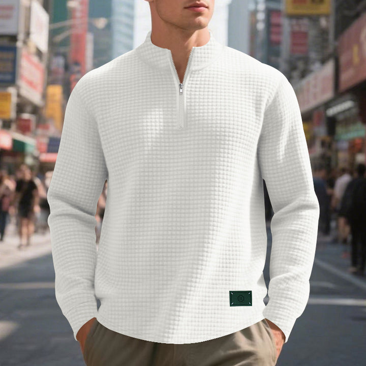 Herrer moderigtig fleece-pullover med halv lynlås og struktureret design Stilla
