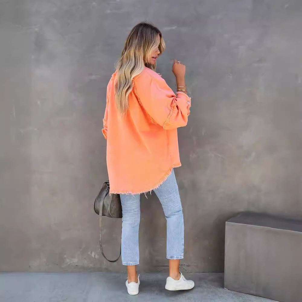 Dame Løs og stilfuld jeansbluse med frans Stilla