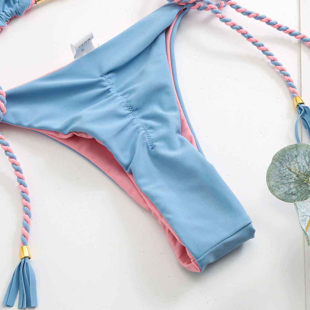 Dame triangel-bikini med trendy kvaster og justerbare bånd Stilla