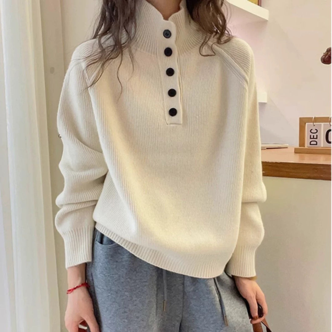 Kvinder Komfortabel Strikket Sweater med Knapliste Stilla