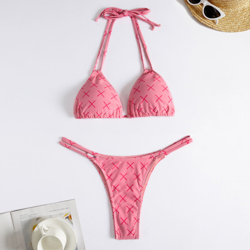 Dame Minimalistisk Triangel-Bikini med Kryds-Design Skovae