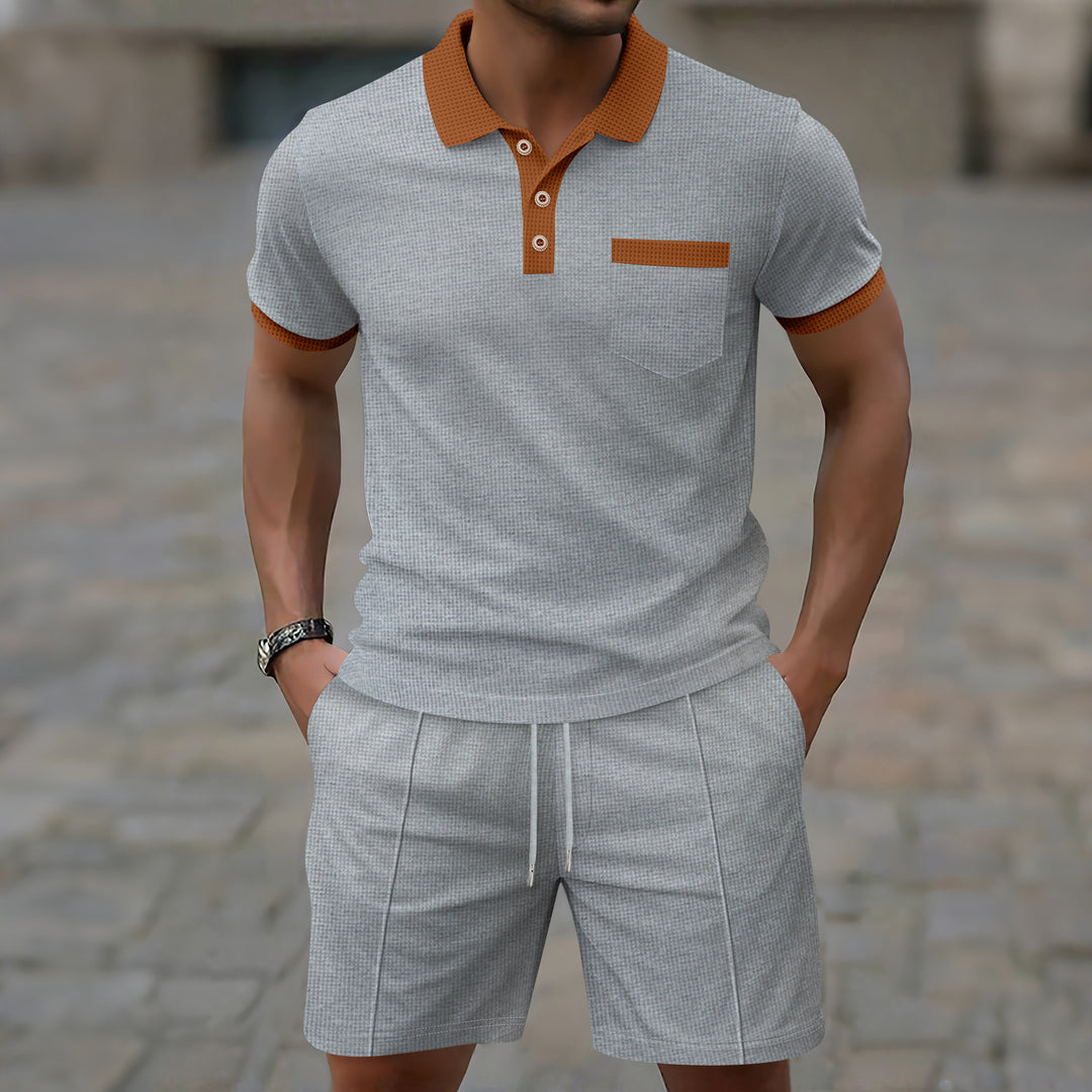 Herrer polo skjorte med struktureret tekstur og moderigtige kort sport shorts sæt Stilla