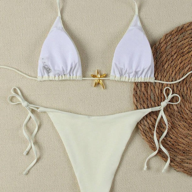 Dame Triangel-Bikini-Sæt med justerbare stropper og dekorativt smykkeelement Skovae