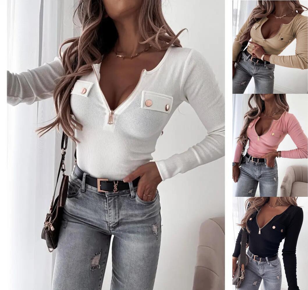 Dame Fritid Zip-Up Langærmet top med lommedetalje Stilla