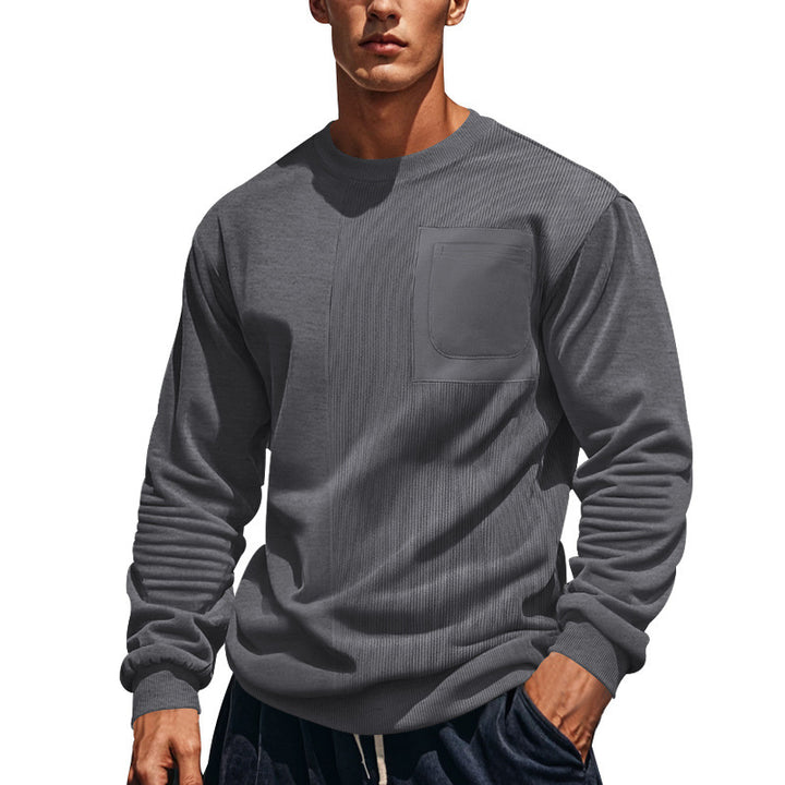 Herren med struktureret rundhalset sweatshirt med brystlomme og asymmetrisk ribpanel Skovae