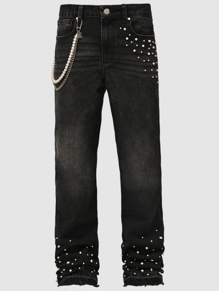 Dame Designer-Denim-Jeans med perleudsmykning Stilla