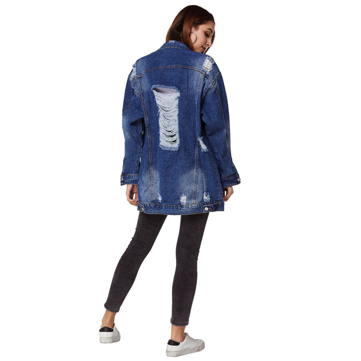 Dame Oversized Denim-jakke i vintage-look med destroyed-detaljer Stilla