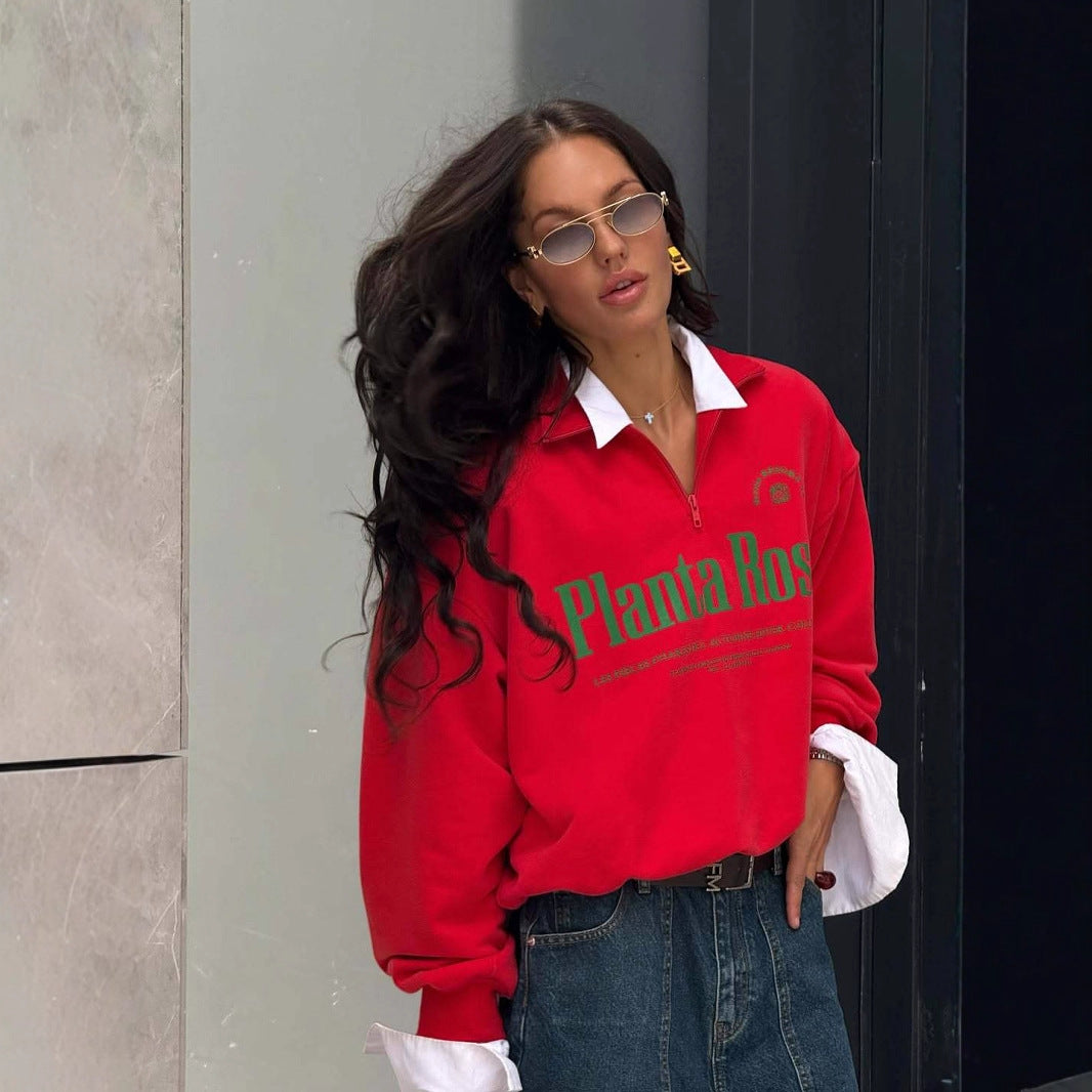 Dame sporty oversized sweater med krave Stilla