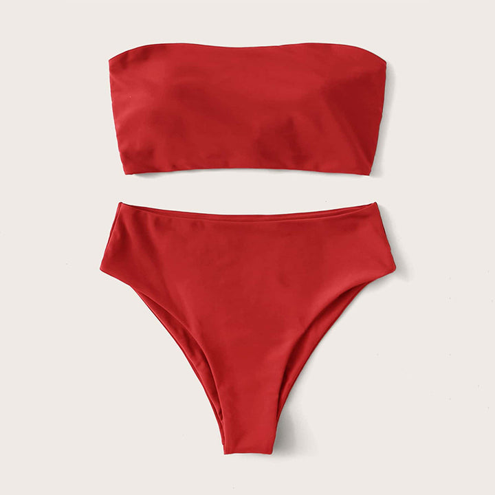 Dame Bandeau-bikini-sæt med høj skæring og elegant vikledetalje Skovae