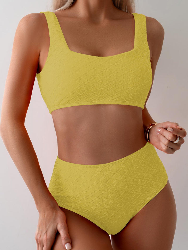 Dame højtaljede bikini-sæt med struktureret top Skovae
