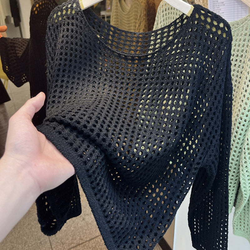 Kvindernes luftige strikkede pullover med groft netmønster Stilla