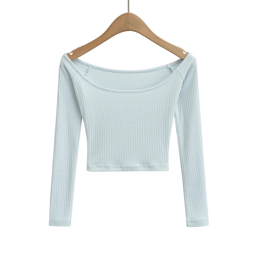 Dame cropped Langærmet skjorte med elegant Rundhalsshalsudskæring og fin ribstruktur Stilla